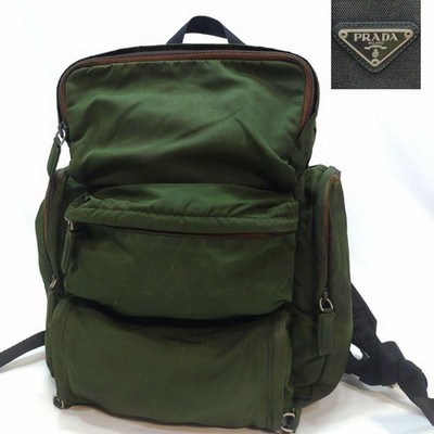 PRADA Green Nylon Backpack A4 Size Triangle Logo Authentic Used