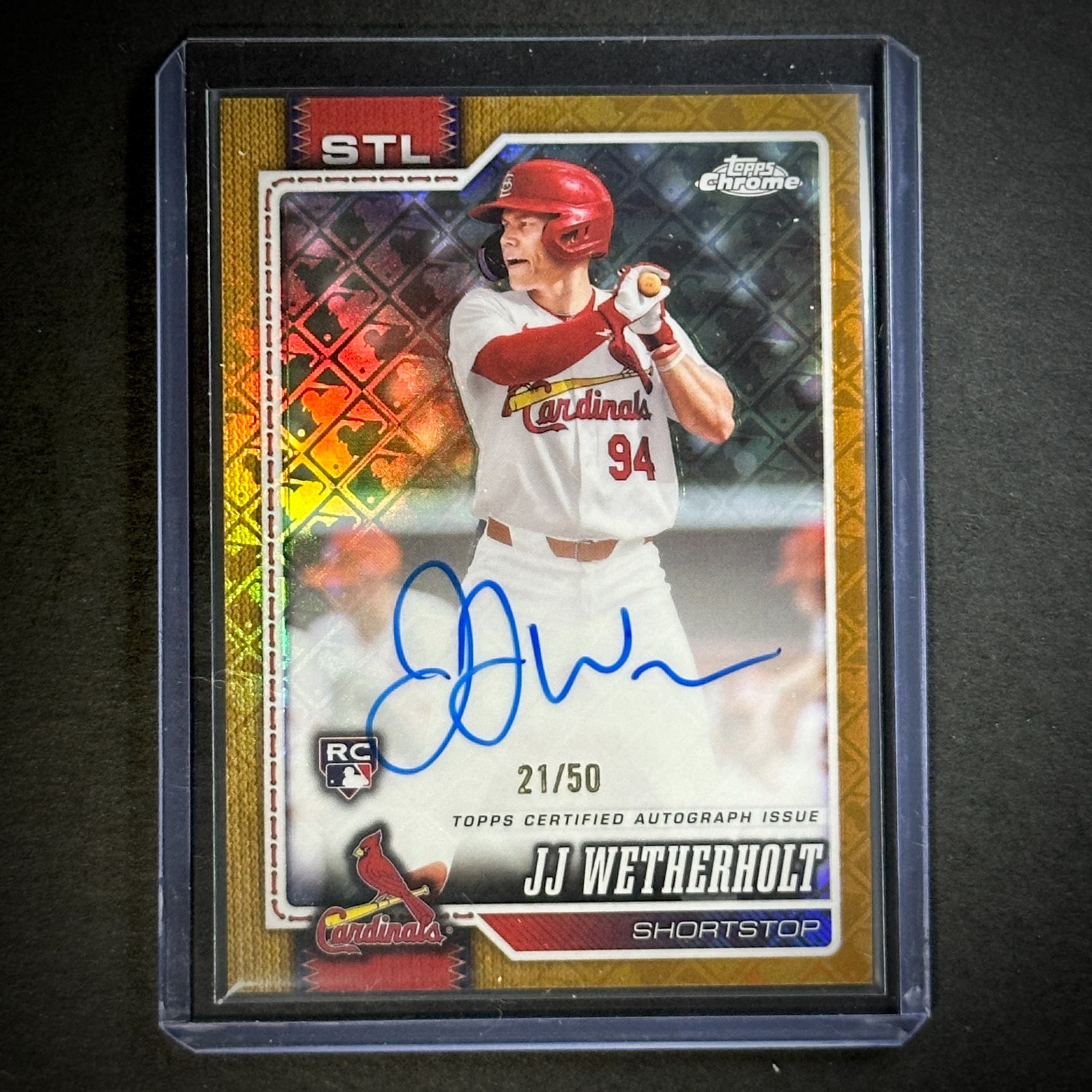 2026 Topps Chrome JJ Wetherholt RC Gold Auto /50 Logofractor #RA-JJW Cardinals