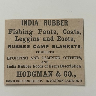 Hodgman & Co India Rubber Fishing Pants Coats NY 1878 Clipping SAI4-S45