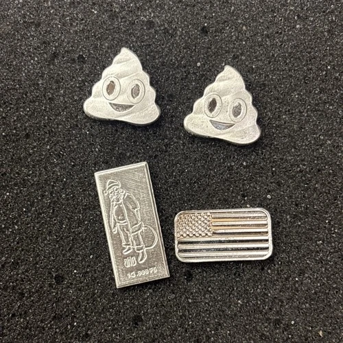 Lot Of 4-1 Gram Silver Bars  .999 Fine Silver Poop 💩 Emoji Flag Santa Design