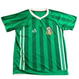 Mexico Equipment Soccer Jersey Mens Small Green Striped V-Neck Short Sleeve