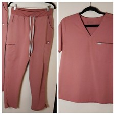 M/L Figs Set Catarina One-Pocket Top M Yola Skinny Scrub Pant L Coral Pink