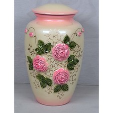 Forever Lane Pink Rose Embossed Metal Cremation Urn for Human Ashes 10in Large