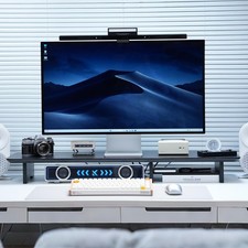 Dual Monitor Stand Riser Black, 2-Tier Desk Monitor Riser for 2 Monitors, Sup...