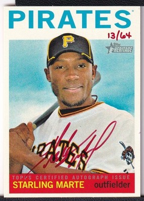 2013 Topps Heritage Starling Marte Real One Auto Red Ink ROA-SMA 13/64