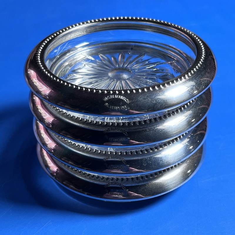 Genuine Crystal and Silver Plate Coasters / Ashtrays by Leonard Italy