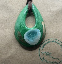 Ceramic And Resin Teardrop Pendant Necklace On Adjustable Cord