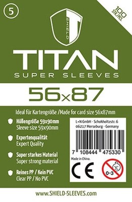Shield Sleeves 1024470 - Shield Titan 5, 100 Super Sleeves für Kartengröße 56 x