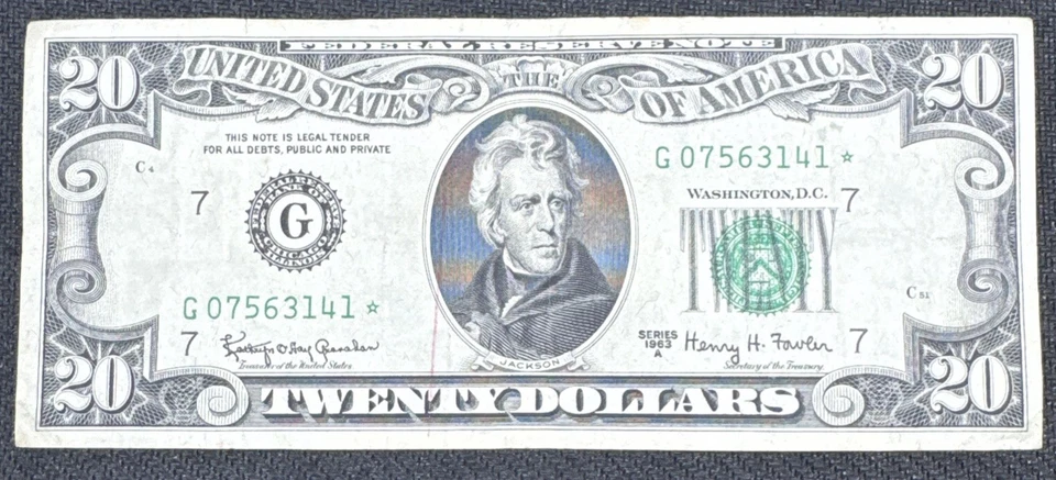 STAR  Note $20 1963A (CHOICE AU) Federal Reserve Note Fr. 2066G* Estate Sale  - Image 2 of 4