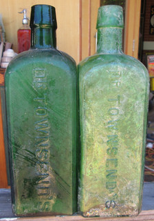 Pair different green glass versions of DR TOWNSENDS SARSPARILLA ALBANY NEW YORK