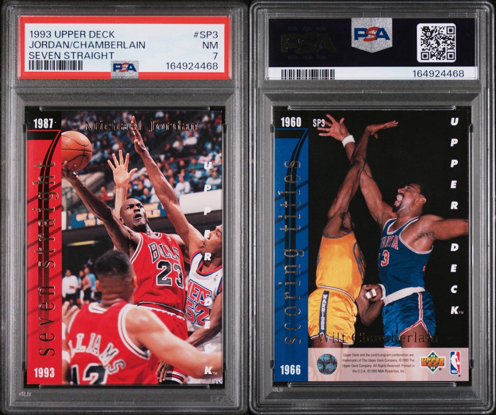 1993 Upper Deck #SP3 Jordan/Chamberlain Seven Straight PSA 7 view 3