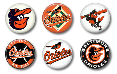 Baltimore Orioles 1'' pinback set of 6 sports pins BUTTONS baseball sport team