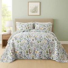 100 Cotton Quilt Set Full Queen Size 3 Piece, Garden Style Floral Printed Beddi