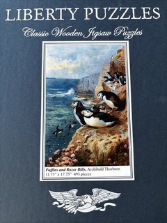 LIBERTY WOODEN JIGSAW PUZZLE. Puffins And Razor Bills 493 Pieces Complete