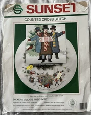 Sunset Counted Cross Stitch Kit Dickens Village Treet Skirt 46" Round Started