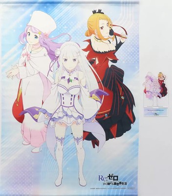 Re:ZERO Emilia Anastasia Priscilla B2 Tapestry Acrylic Stand Set Animate Bonus