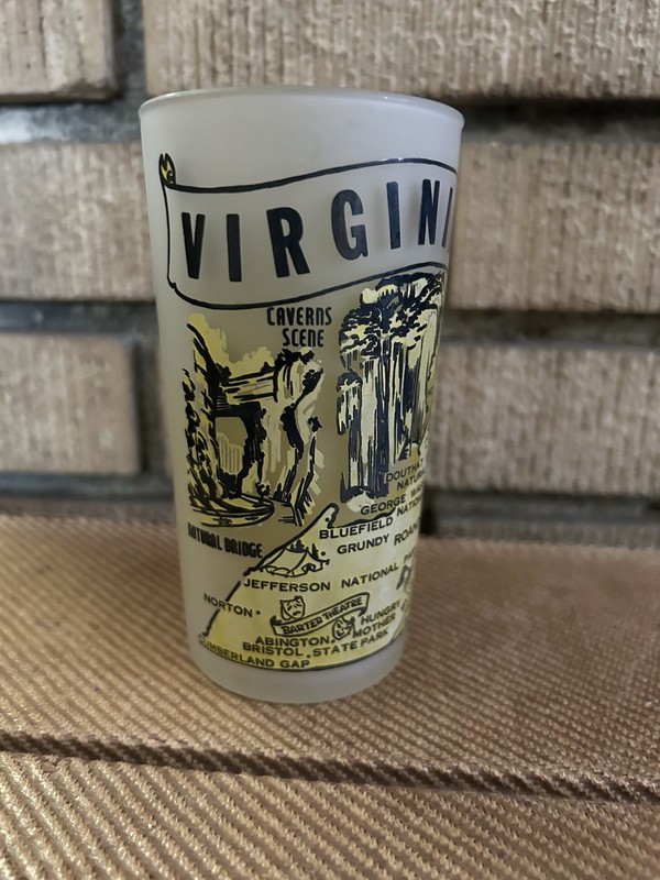 1950'S Vintage Virginia State Frosted Souvenir 5" Tall Tumbler Glass