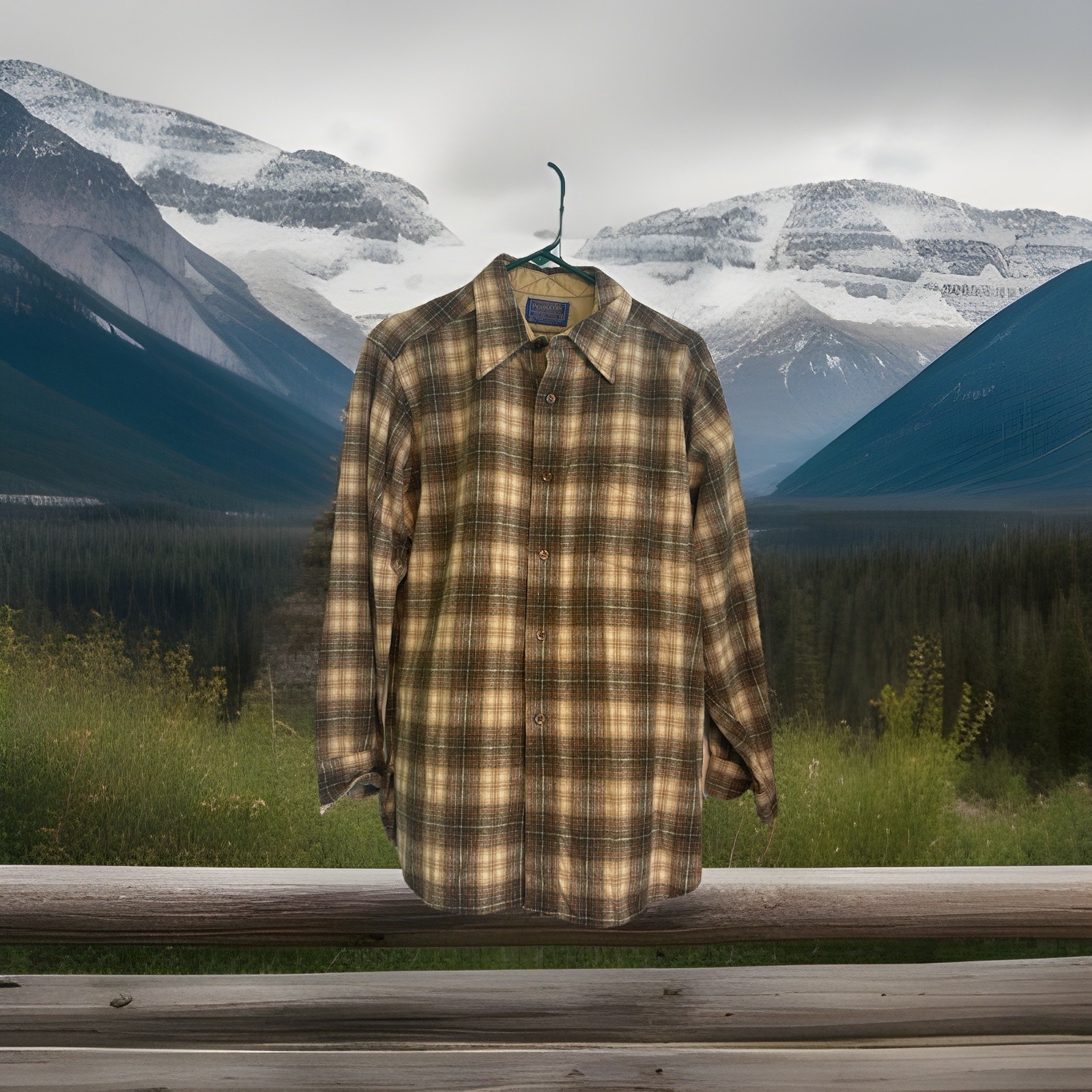 Mens Pendleton Brown  Shadow Plaid Button Down Wo… - image 1