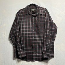 Eddie Bauer Mens Dress Shirt Sz L Black/Red Plaid Wrinkle Resistant Classic Fit