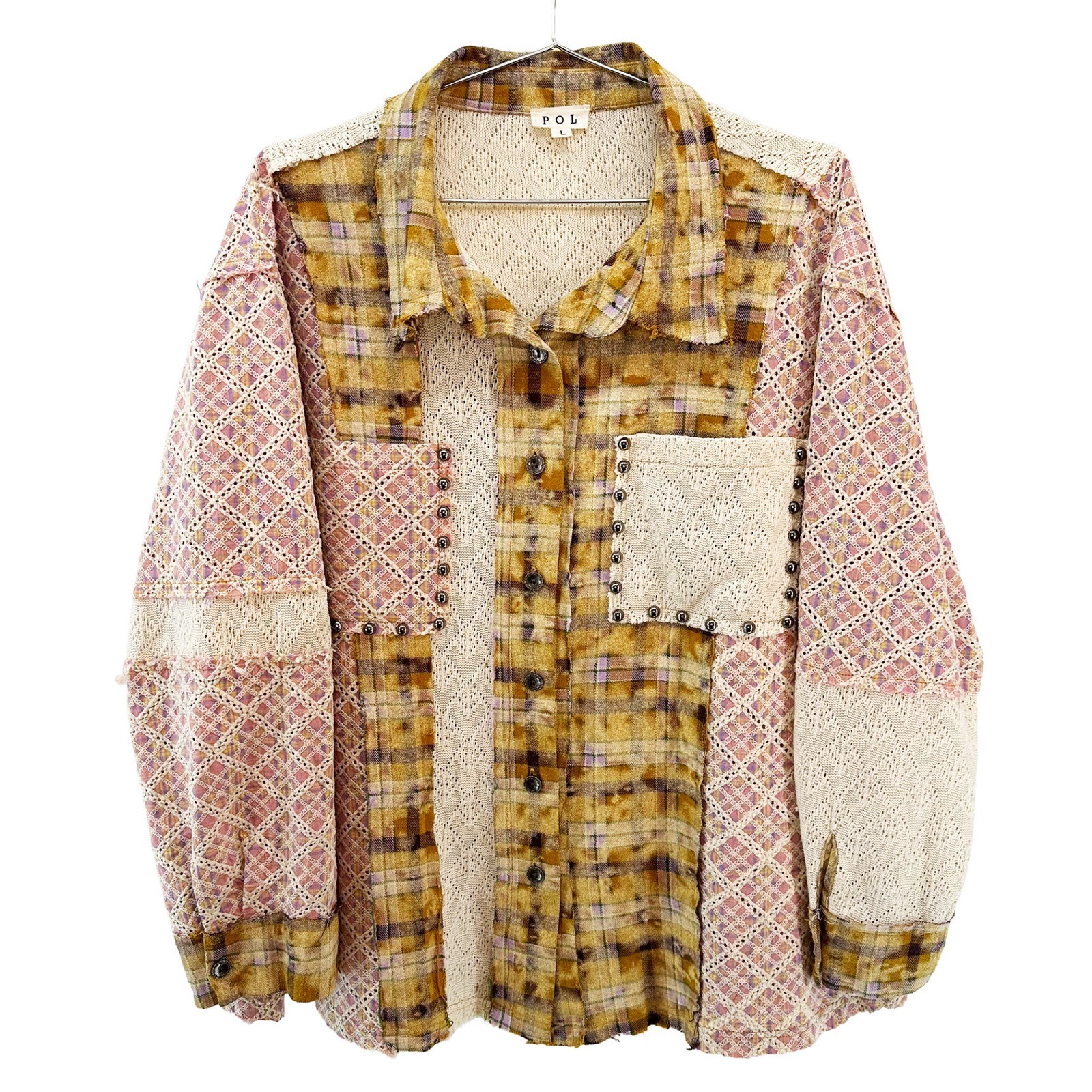POL Mixed Patchwork Studded Pocket Button Up Shir… - image 8