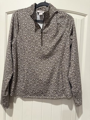 Tommy Bahama Everyday Active Quarter Zip Pullover Women s Leopard Print  XL