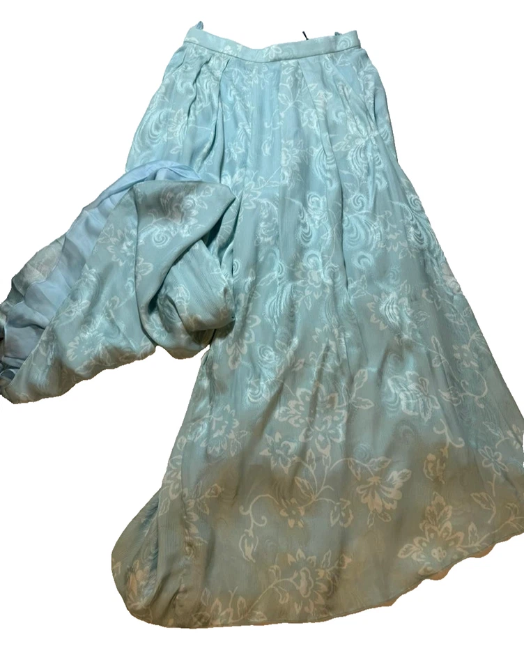 Nuevo con etiquetas Azul Claro Floral Gasa Pierna Ancha Cintura Alta Pantalones Fluidos Damas Talla 40 Foto 4 de 4