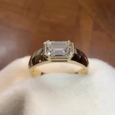2.37 CTW Emerald Cut Moissanite Bold Band Engagement Ring 14K Yellow Gold Plated