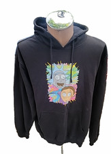 Rick and Morty Hoodie Adult L Black Graphic Print Sweatshirt TV Show Athleisure