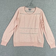 DKNY Sweater Women's L Pink Detailed Knit Front Soft Comfy Lightweight Pullover