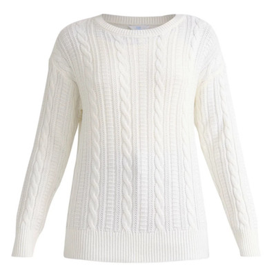 New Time & Tru Women White Crew Neck Cable. Rib Knit Long Slv. Sweater Size XXL