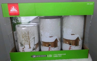 New Enchanted Forest 3 Piece Candle Set LED Christmas Winter Snow