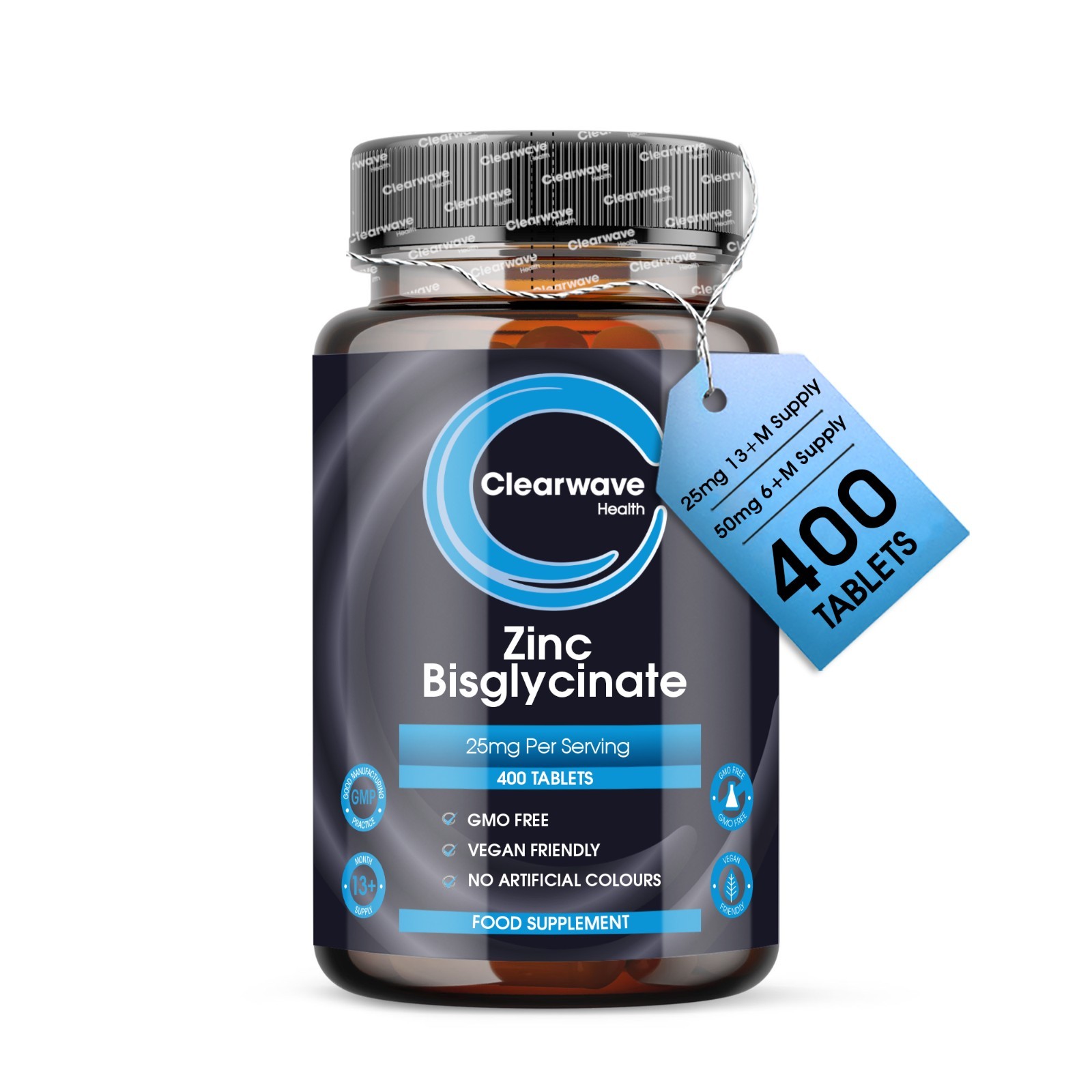 Zinc Bisglycinate 50mg | 400 Vegan Tablets | High Absorption | Clearwave Health