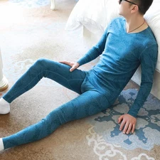 Men's Velvet Thermal Seamless Underwear Long Johns Set Base Layer