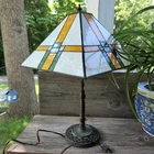 Antique Bronze Table Lamp | Art Deco 1930s Tiffany-style stained glass