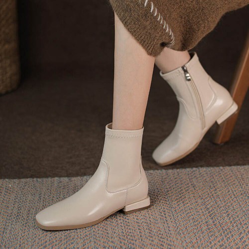 Low Heel Zipper Ankle Boots 