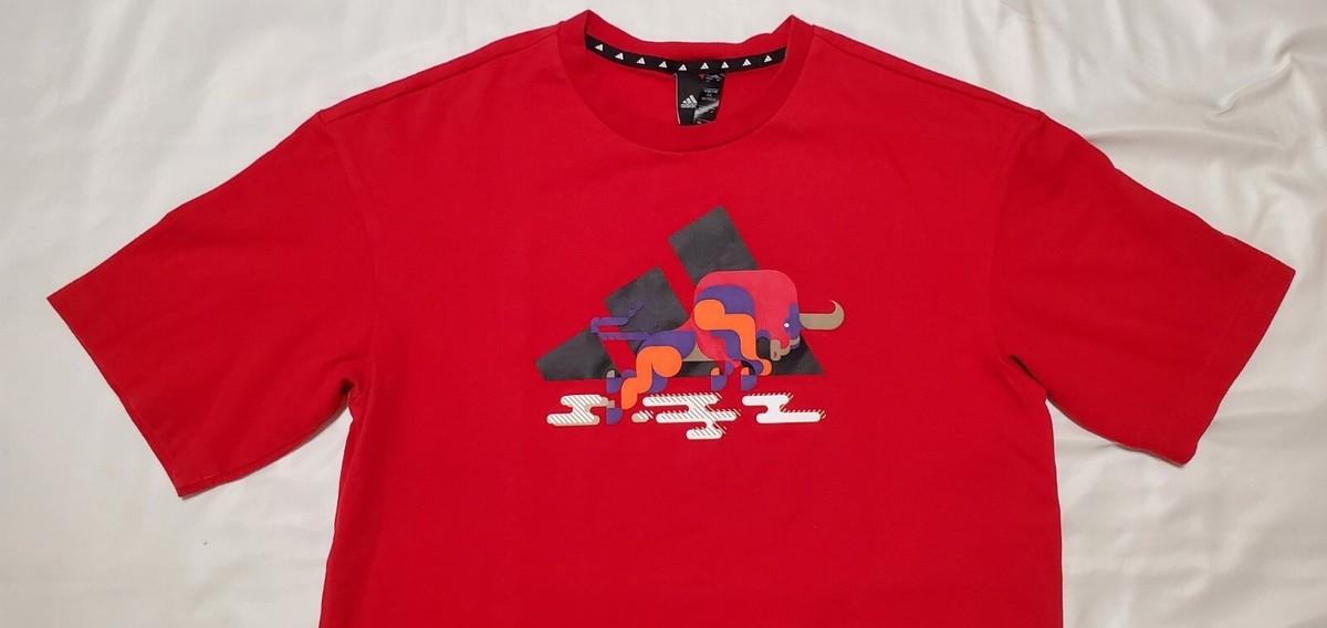 Adidas CNY GFX T Pattern Training Sports Short Sleeve Red Tee Shirt Size XL View 2
