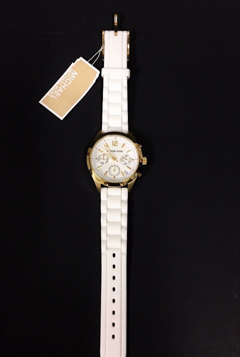 MICHAEL KORS WHITE SILICONE BAND+GOLD TONE DIAL+CHRONOGRAPH+ 