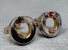 Vintage Circle with Red Stone Yellow Gold Plated Cuff Links