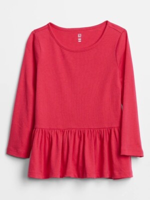 NWT BABY GAP 3T 'JELLY BEAN PINK' LONG-SLEEVE RUFFLED PEPLUM TUNIC TOP