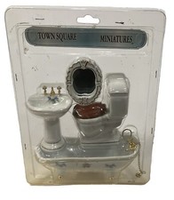 Town Square Miniature Dollhouse White Porcelain 4Piece Bathroom Set 1:12th Scale