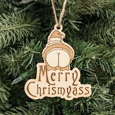 Ornament - Merry Chrismyass - Raw Wood 3x4in