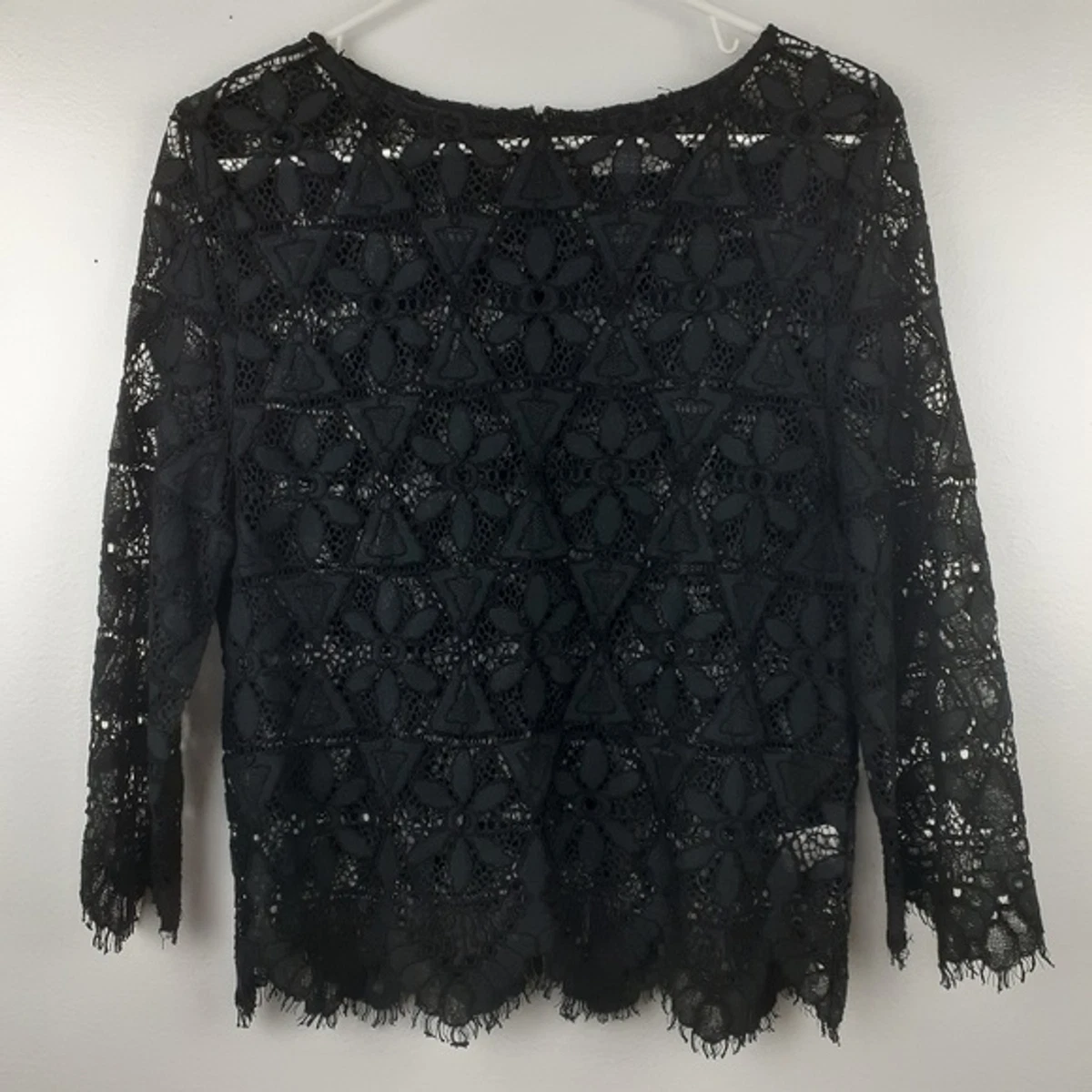 FRAME Le Cropped Lace Shirt Black Size M