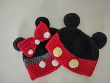 Handmade Knitted Minnie And Mickey Beannie 9 to 10 years