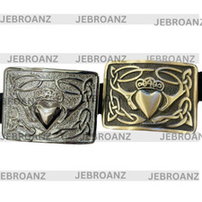Claddagh pattern Handmade Scottish Highland kilt Belt Buckle Chrome/Antique