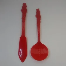 Vintage Red Plastic Mr. Peanut Planters Peanuts Spread Knife and Nut Spoon