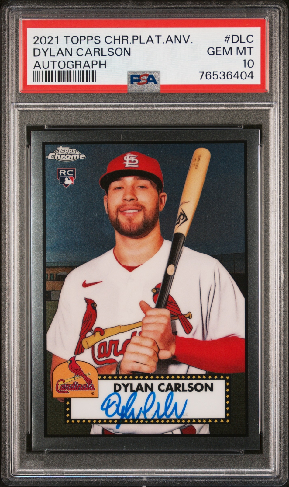 Dylan Carlson 2021 Topps Chrome Platinum Anniversary Auto PSA 10 #DLC
