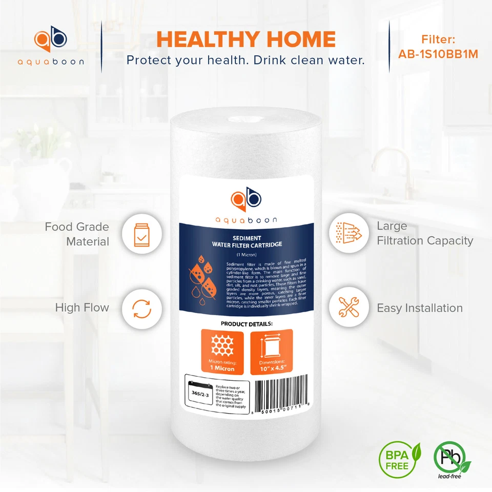 2-PACK of Aquaboon Sediment Water Filter Whole House Big Blue 1 Micron 10"x4.5" - Image 4 of 4