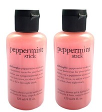 2 PC Philosophy PEPPERMINT STICK Shampoo Shower Gel  Bubble Bath 2 X 4.0 OZ New