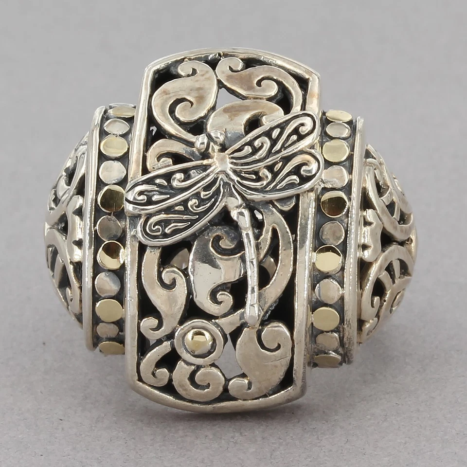 Phillip Gavriel Sterling Silver & 18K Gold Dragonfly Open Scroll Ring Size 6.75 - Image 2 of 4