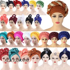Muslim Women Bonnet African Turban Aso Oke Caps Hijab Arab Hat Headwrap Headtie